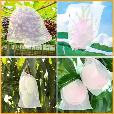 100 pcs Sac de Protection Fruits Résille Nylon Filets pour Jardin Sac de Protection de Raisin - 10x15cm (1/4)
