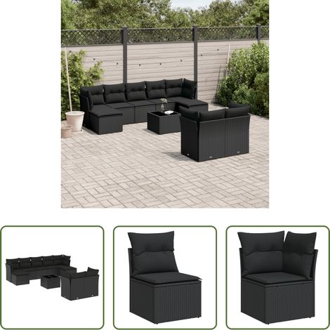 vidaXL Rattanmöbel - 10-tlg. Garten-Sofagarnitur mit Kissen Schwarz Poly Rattan (1/5)