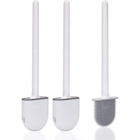 Brosse WC, (2 pièces) Brosse Toilette Silicone, Balai Toilette, Avec des Poils Doux et Une Poignée Antidérapante (Blanc 2) (1/5)