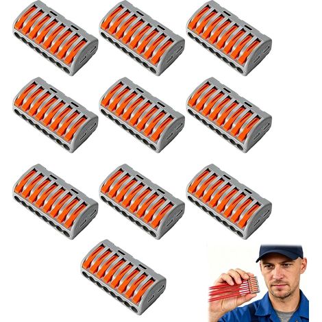 10 Pièces Connecteur Electrique Rapide à 8 Entrées, Domino Electrique Compact pour Câblage, Bornier Electrique Sûr, Cosses Electriques pour Installations Domestiques et Chantiers (1/5)