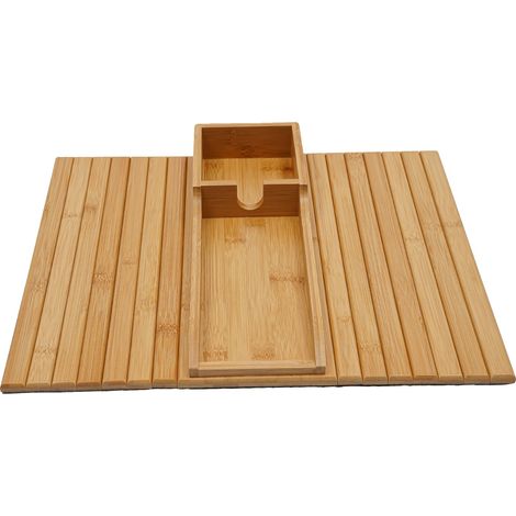 Mesa auxiliar de bambú, diseño rectangular moderno, duradera y elegante, color madera. (1/2)
