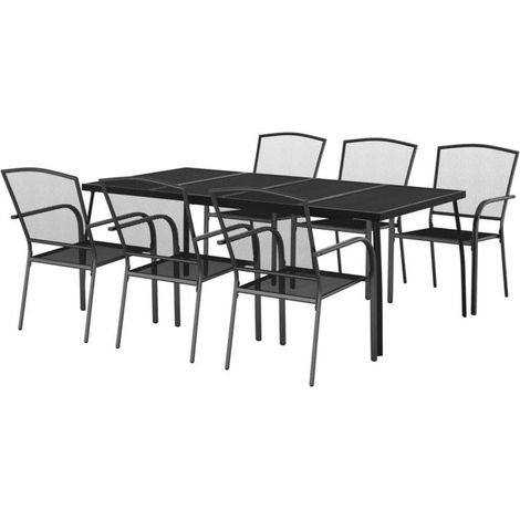 vidaXL Garten Essgruppe 7-TLG. Tisch 6 Stühle Anthrazit Stahl (1/5)