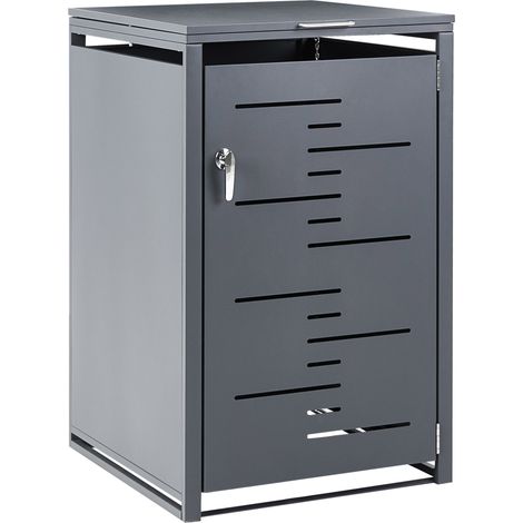 Cobertizo de metal para cubo de basura de exterior apertura superior cierre con llave y cadena para contenedor de 240 litros acero galvanizado gris oscuro Perissa