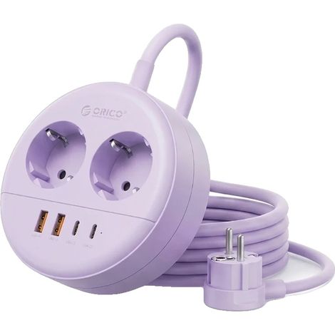 Regleta eléctrica, carga USB PD, protección contra sobretensiones, 1,5 m, 2A2U2C, color morado. (1/2)