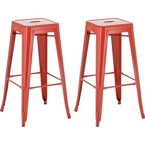 Set di 2 sgabelli da bar in metallo in stile industriale con poggiapiedi rosso TDB10117