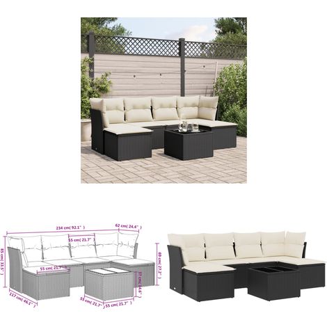 7-tlg. Garten-Sofagarnitur mit Kissen Schwarz Poly Rattan - Gartenmöbel Set - PE-Rattan Möbel - Outdoor Sofa - Esstisch Set - Lounge Set - Home & Living (1/3)