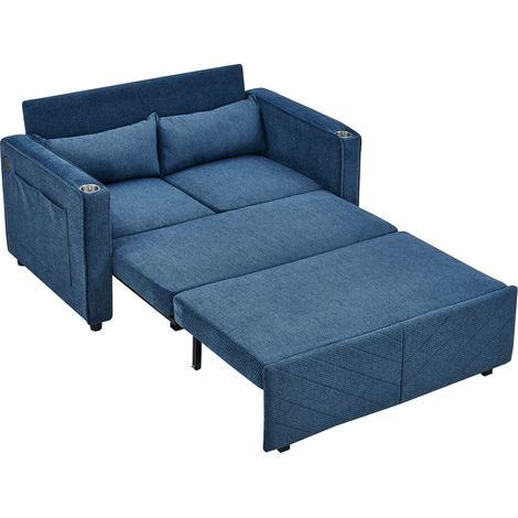 Canapé convertible 2 places bleu marine avec charge USB et design minimaliste glissant (1/5)