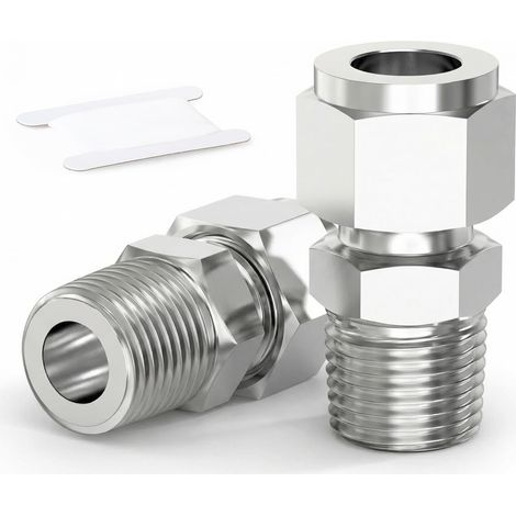 2 Pièces Raccord Droit à Compression Inox 304, Tube 6mm x Mâle 1/4" BSP Adaptateur Hydraulique Pneumatique pour Eau, Huile, Gaz, Air (1/5)