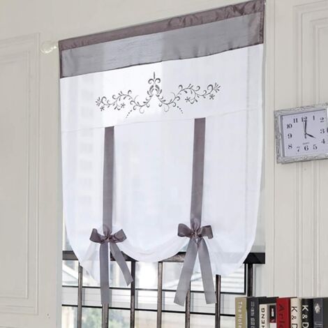 Single blind, gray, 60x140 cm, with embroidered tulle curtain, polyester fabric, suitable for bedroom, kitchen, bathroom, living room, balcony. (1/5)
