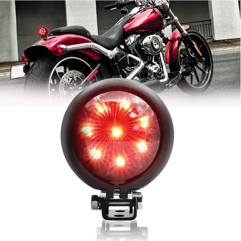 1PC 12V Moto Feux Arrière Rouge,Universal Rond 8LED Feu Stop LED Frein Arrière Lampe Feu de Jour pour Street Bike Chopper Bobber Cafe Racer Cruiser(Lentille Fumigène) (1/5)