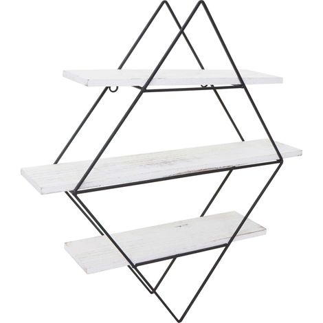 Libreria mensola scaffale HHG-842 legno metallo 3 ripiani 12x55x60cm bianco shabby