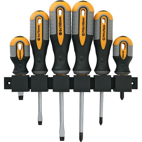 Schraubendrehersatz Strend Pro SDX72-106, 6-teilig, mit Wandhalterung, Schlitz + Phillips
