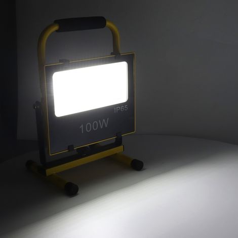 Projecteur LED 100 W 9000 lumens 6500 K, lampe de secours rechargeable, projecteur de chantier avec stroboscope rouge et bleu, étanche, portable, conforme aux normes européennes AC 100-240 V (1/5)