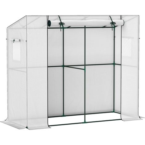 Invernadero de pared con puerta enrollable y 2 ventanas 200 x 76 x 170 cm acero blanco (1/5)