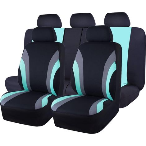 Sport Cloth 11 pezzi Coprisedili universali per auto 100% traspiranti, interno in schiuma composita da 5 mm, compatibili con airbag, cerniera a 3 posti (set completo, nero e menta) (1/5)