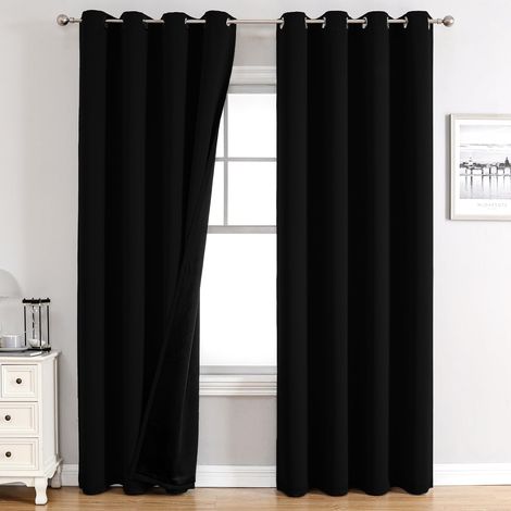 Rideaux Fenêtre 100% Occultants Lot de 2, Épais Isolants Thermiques avec Doublure Noire, Rideaux Assombrissants à Oeillets pour Chambre et Salon, 132x241cm (1/4)