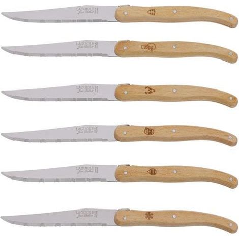 Jean Dubost Set de 6 cuchillos para steak madera natural