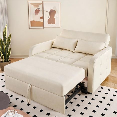 Canapé lit convertible beige avec dossier réglable et structure (1/5)