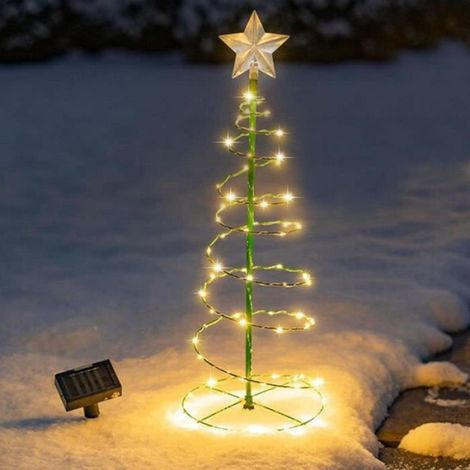 Guirlande Lumineuse Solaire - Décoration Arbre Noël En Métal À LED Spirale - Extérieur Jardin Terrasse - 1 Pièce (1/4)