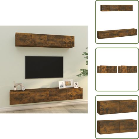 Ensemble de meubles TV 4 pcs Chêne fumé Bois d'ingénierie - Meuble Tv - Meuble Tv Mural - Ensemble Meuble Tv - Meuble Media - Rangement Murale