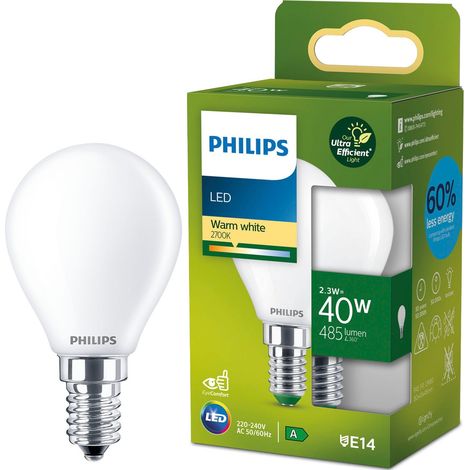 LED E14 Globo P45 2.3W (40W) Satinata 485lm 2700K Classe energetica A