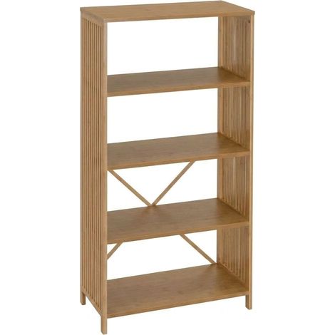 Libreria Scaffale 4 Ripiani Legno Naturale Bambù Multiuso Casa 63x30x120cm (1/5)