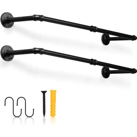 Portant à vêtements Jopassy (2 pièces), fixation murale, capacité de charge 65 kg, design industriel, noir (1/5)