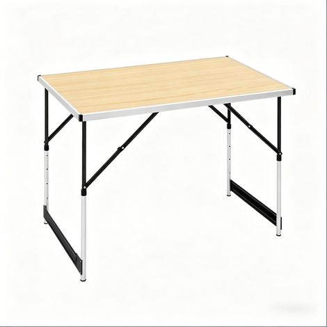 Mesa de camping plegable regulable en altura de aluminio y MDF (1/5)