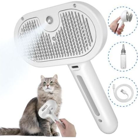 Cepillo de vapor para gatos, cepillo de vapor para perros de pelo largo y corto, cepillo con depósito de agua para mascotas, cepillos de aseo para gatos, blanco (1/4)
