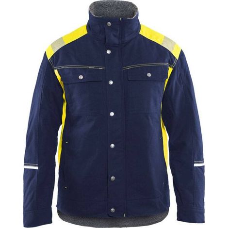 Giacca da lavoro artigianale foderata dettagli fluorescenza 4915 - Blu navy/Giallo fluorescente XXXL (1/2)