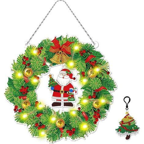 Couronne de Noël en peinture diamant, tableau de Noël en peinture diamant, technique de décoration de Noël (1/4)