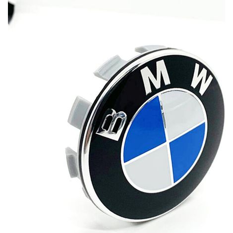 Cache-moyeu BMW 68mm – Capuchon centre jante auto 10 branches, accessoire jante voiture, protection roue, remplacement cache jante, lot 4 pièces – Bleu Blanc (1/4)