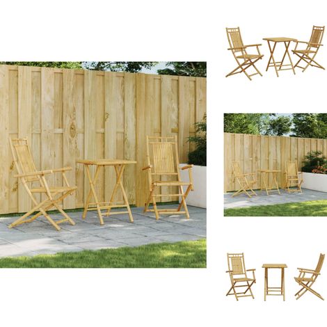 Ensemble de bistro 3 pcs bambou - Ensemble De Bistro - Mobilier De Jardin - Salon De Jardin - Table Pliante - Chaises Pliantes (1/5)