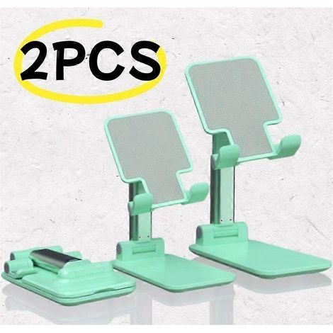 (2 PIÈCES VERTES) Lot de 2 supports de téléphone réglables, support stable en plastique avec grille antidérapante, compatible avec tous les smartphones (1/5)