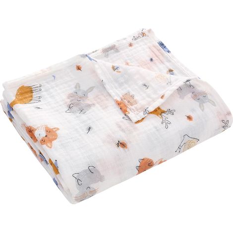 Couverture en Mousseline Bébé, Couverture d'Emmaillotage pour Nouveau-né Garçon Fille, 100% Coton, Une Couche, 110 x 150 cm, Animaux de La Forêt
