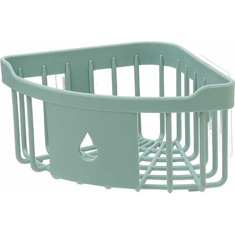 Cuisine Salle de Bain en Plastique Triangle de Rangement Organiser Étagère de Douche d'angle Mural Panier Caddy avec Ventouse Vert (1/5)