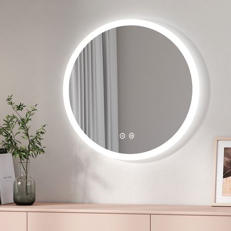 EMKE Specchio Bagno Rotondo con Luce 80 cm, Specchio Bagno LED con Interruttore Tattile  Antiappannamento, Luce Bianca Fredda 6500K / Luce Calda 3000K / Luce Neutra 4000K