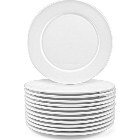 Foraineam Set aus 12 runden Porzellan-Salattellern, Porzellan-Essgeschirr, 20 cm – Weiß (1/4)