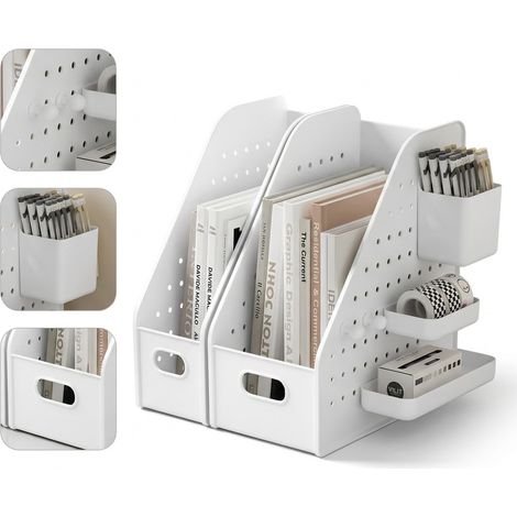 1 Set Panneau Perforé avec Serre-Livres Plastique 26,8 x 10 x 9,3 cm et 30 cm Bureau Domicile Étude Télétravail Atelier Chambre (1/5)