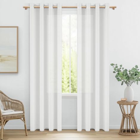 Rideau Voilage Blanc 140x240cm en Lin Semi-Transparent pour Fenetre Salon Moderne Lot de 2 Panneaux de Rideaux Voilages Intérieurs à Oeillets Rideau Voile Chambre Adulte Baie Vitrée (1/5)