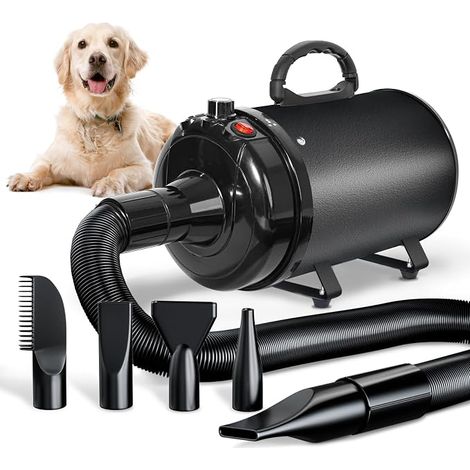 Dog Blower Silent 3000 W Adjustable - Dog Care Blower with 4 Different Nozzles and Elastic Hose, Black (1/5)