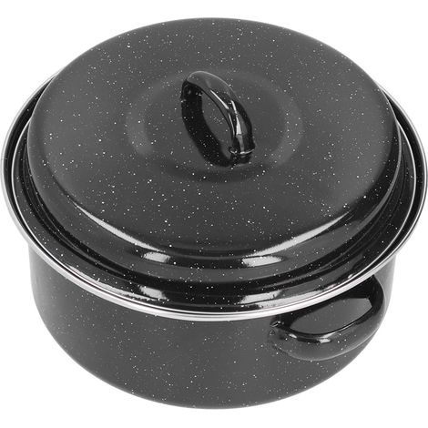 Lot ovale en émail pour barbecue et patate douce, chauffage performant, noir, familial (1/5)