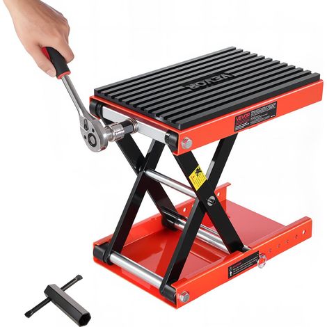 Cric de Moto à Ciseaux Capacité de 544 kg, Pont Élévateur avec Large Plateau, Lève-moto Hauteur de Levage 10,5-38 cm, en Acier Robuste, avec Cliquet et Manivelle, pour Entretien Quad ATV (1/5)