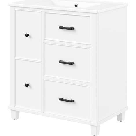 Mobile bagno da terra con lavabo ceramico integrato 76,5 x 47 x 83,5 cm MDF laccato bianco HOMVRA (1/5)