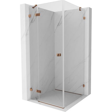 Mexen Lunar Duschkabine schwenkbar links 80 x 80 cm, transparent, Roségold - 834-080-080-60-00-L (1/5)