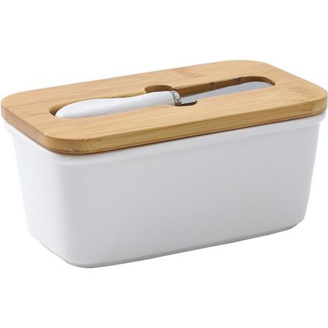 Moule à beurre en céramique, boîte à beurre avec couvercle en bambou, récipient à beurre avec joint en silicone pour tous types de (1/5)