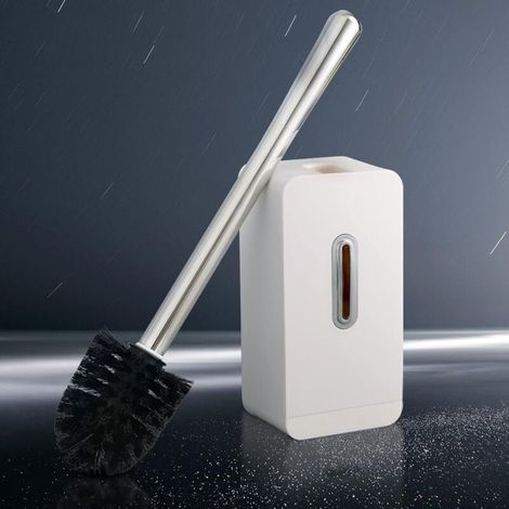 Brosse WC Brosse WC pour Salle de Bain avec Support Brosse WC à Long Manche en Acier Inoxydable Brosse WC Cachée Brosse WC à Fermeture Automatique avec 2 Têtes de Brosse, Blanc (1/3)