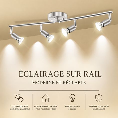 Plafonnier Moderne Chrome 4 Spots Orientables 330° avec Source Lumineuse LED réf 8449 30 × 13 × 9 cm 800 g – Livraison gratuite