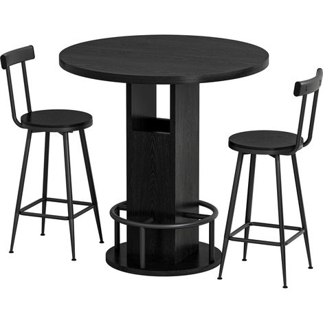 Set tavolo alto rotondo 3 pezzi 80 cm nero con 2 sgabelli e poggiapiedi in metallo (1/5)
