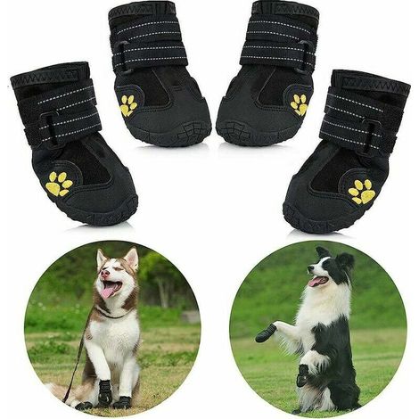 Lot de 4 bottes de protection étanches pour chien, noir, tailles moyenne et grande – DELKEVIC